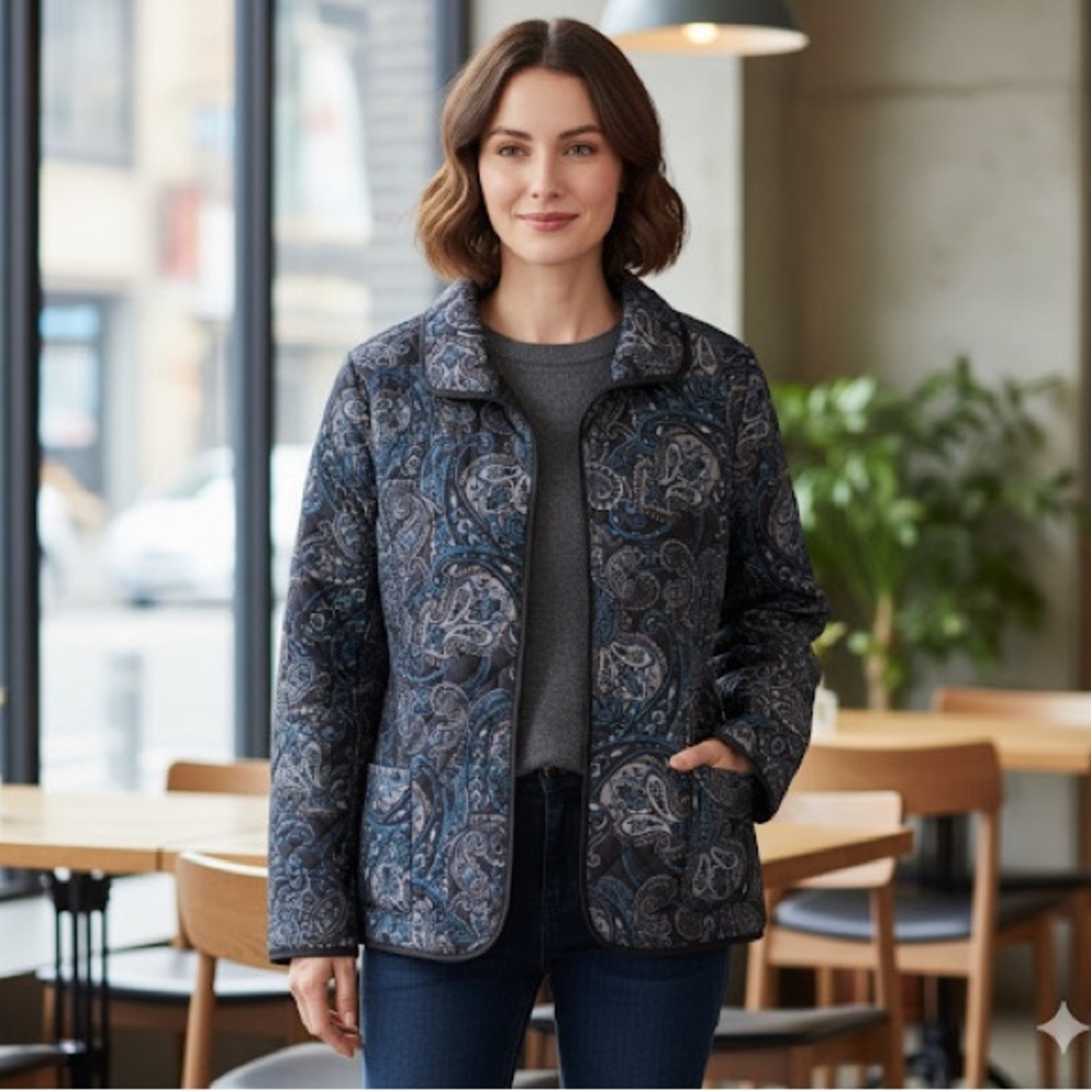 Northern Reflections Paisley Quilted Jacket - Black and Blue